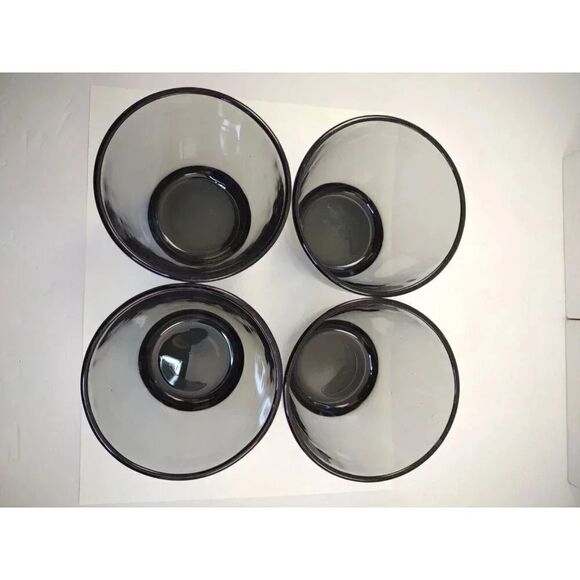 Vintage Gray Smoked Glass Rocks Glasses Set of 4 Thick Heavy Bottom 4" Tall - Picture 11 of 13